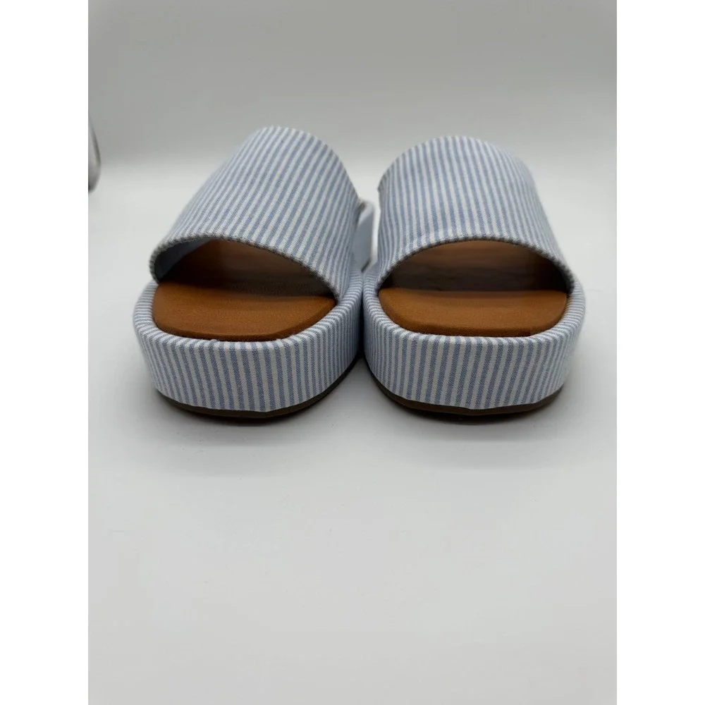 SO Womens Blue White Striped Platform Slide Sandals‎ Slip On 9 New